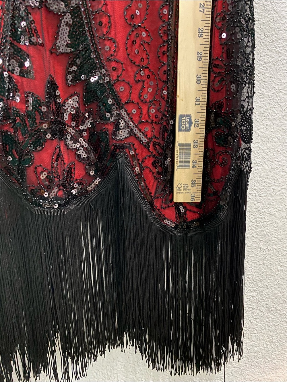 Fundaisy 1920s Red Black Sequin Fringe Flapper Dress Large Gatsby Cocktail Party - Picture 11 of 12